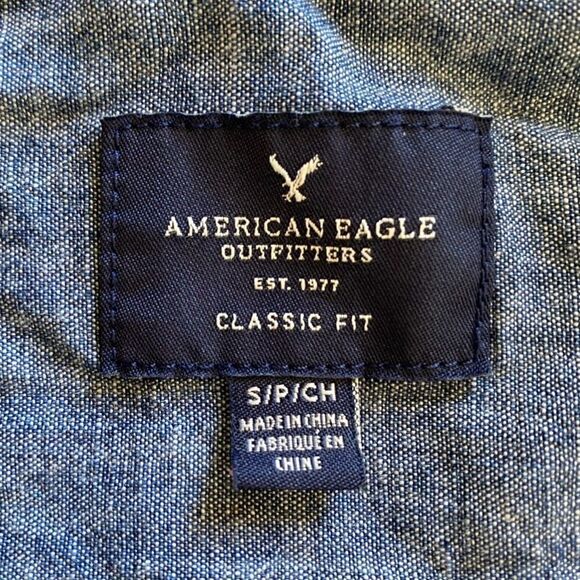 American Eagle Button Down Shirt Cotton Small Men’s Blue Minimalist - Picture 4 of 9